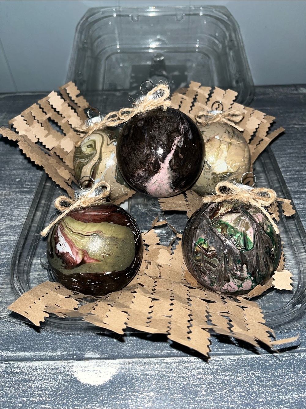 Hand-Painted Swirl Holiday Ornaments - Set of 5 (Multicolor) Camo